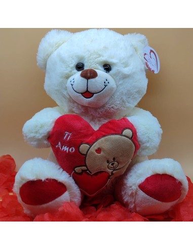 Orsetto Peluche Bianco con Cuore Rosso "Ti Amo"-ilregnodelloshop.it